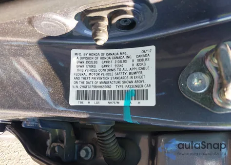 2017 Honda Civic Touring из США, поврежденный, VIN 2HGFC1F98HH659062